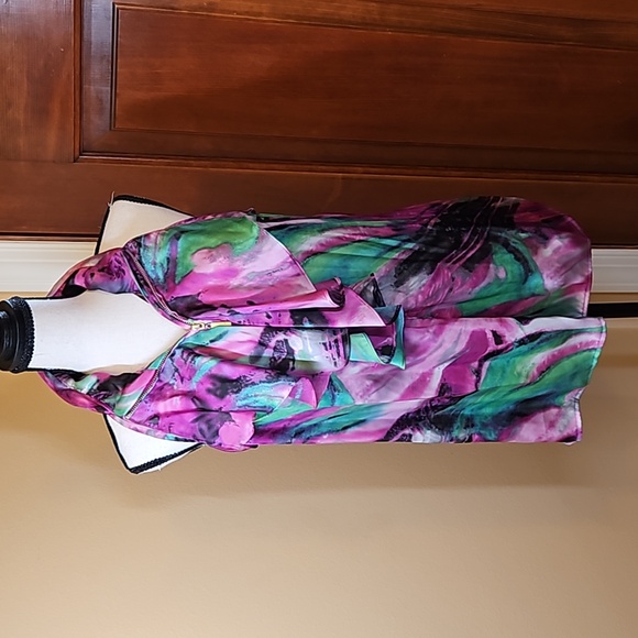 ESSENTIALS BY MILANO TANK TOP L PINK PURPLE GREEN BLACK GOLD ZIPPER RUFFEL - Picture 1 of 8